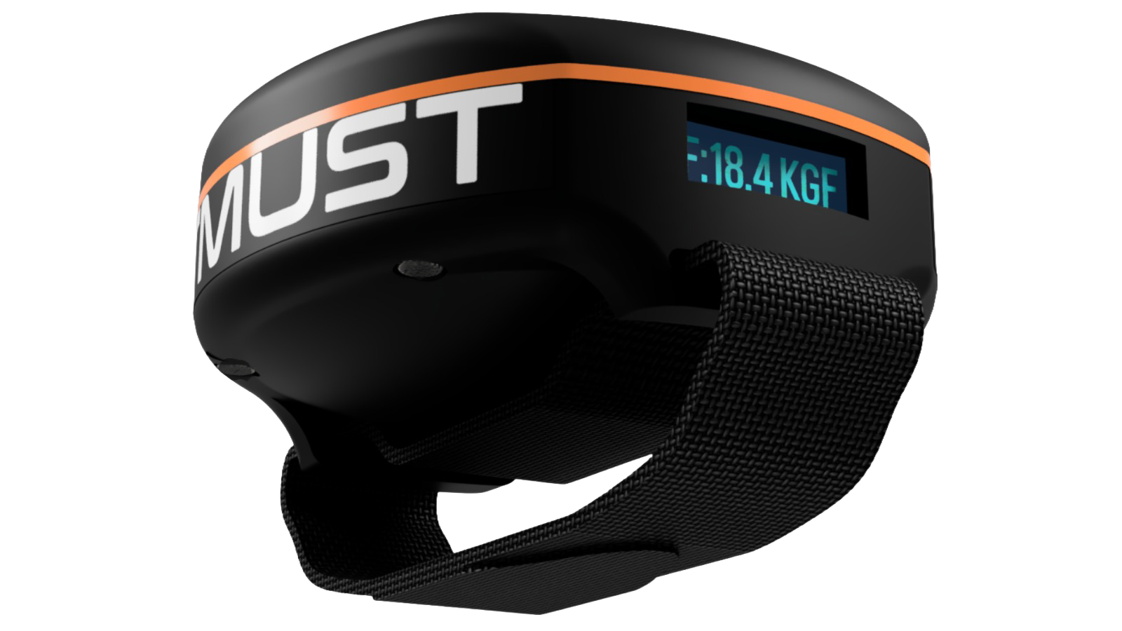Fitmust device front-on showing F:18.4 KGF on display