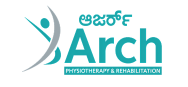 Arch Physiotherapy & Rehabilitation logo featuring a teal stylized human figure and the brand name in English and Kannada, specializing in professional injury recovery and movement health.