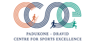 Padukone-Dravid Centre for Sports Excellence logo featuring interlocking circular track lines in orange, navy, and green with athlete silhouettes, representing a premier multi-sport training facility.