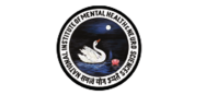 Circular NIMHANS logo featuring a white swan on blue water under a night sky with the institute's name in English and Sanskrit, symbolizing excellence in neurosciences and mental health.
