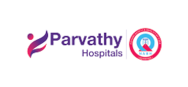 Parvathy Hospitals logo with a purple abstract human figure icon next to a red and blue NABH accreditation seal, signifying clinical excellence and certified healthcare standards.